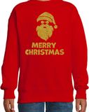 Bellatio Decorations Kersttrui voor jongens/meisjes - Merry Christmas - rood - glitter goud 122/128