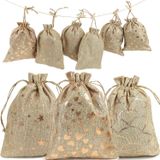 oCreon Adventskalender om Zelf te Vullen - 2024 Stoffen Adventskalender Jute Zak Herbruikbaar Adventskalenderzakjes met 24 Stickers