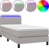 vidaXL Boxspringbed met matras en LED-verlichting, lichtgrijs, 90x200 cm, stof