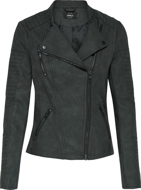 ONLY ONLAVA Faux Leather Biker Jacket Women - Size 42 - Black