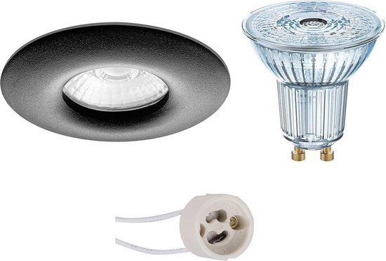 Osram - LED Spot Set - Parathom PAR16 930 36D - Pragmi Luno Pro - Waterdicht IP65 - GU10 Fitting - Dimbaar - Inbouw Rond - Mat Zwart - 5.5W - Warm Wit 3000K - Ã˜82mm