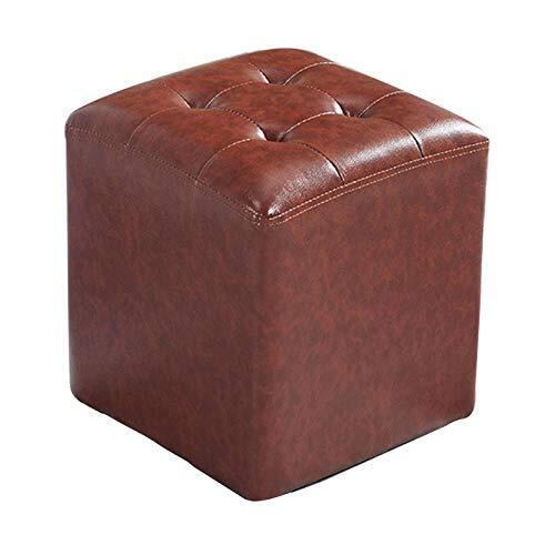 FWZJ Ottoman, Lederen Voetsteun Ruimtebesparende Veelzijdige Home Voetsteun Gewatteerde Zitting Geschikt voor Slaapkamer Woonkamer Kantoor-Roodbruin-36x36x40cm (14x14x16inch)