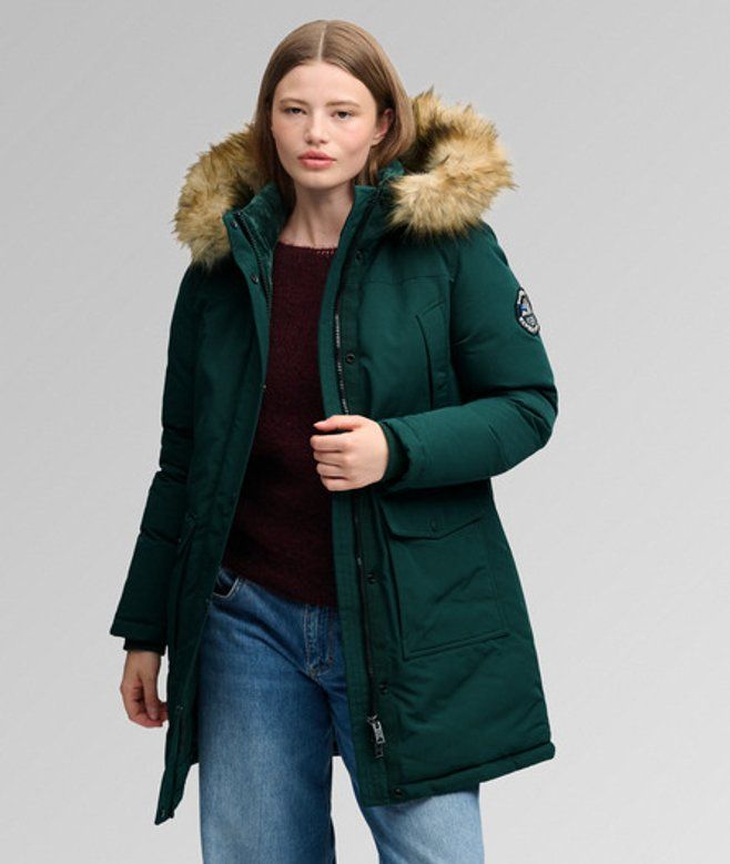 Superdry Everest Parka Dames Imitatiebont Enamel Green