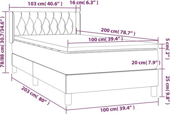 vidaXL Boxspring met matras - Stof - Lichtgrijs - 100x200 cm