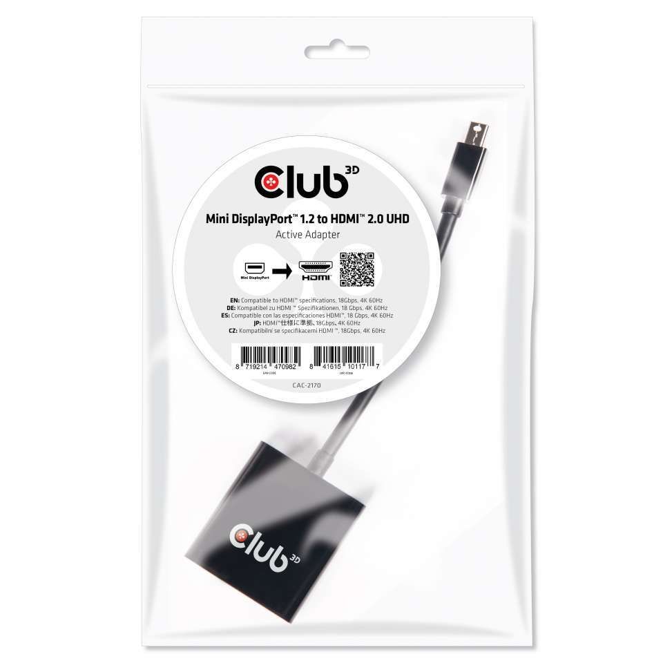 Club 3D Mini DisplayPort 1.2 to HDMI 2.0 UHD Active Adapter - CAC-2170