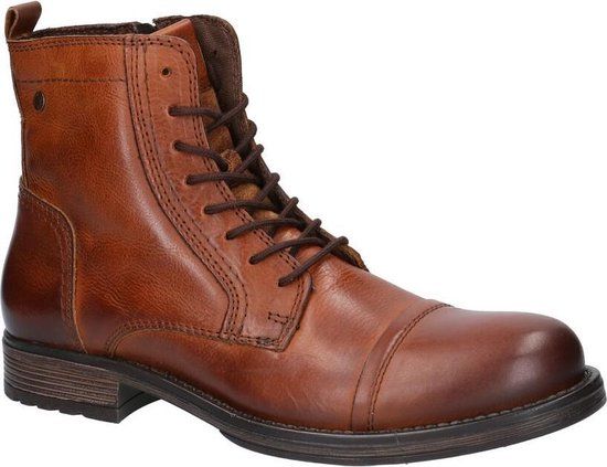 JACK & JONES JFWRUSSEL Leather Boots - Cognac - Men's Size 44