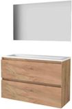 Basic-Line Ultimate 39 Badkamermeubelset - Ondiep - 100 x 39 cm - Greeploos - 2 Lades - Acryl Wastafel - Zonder Kraangat - Spiegel met Indirecte LED Verlichting - Whisky Oak