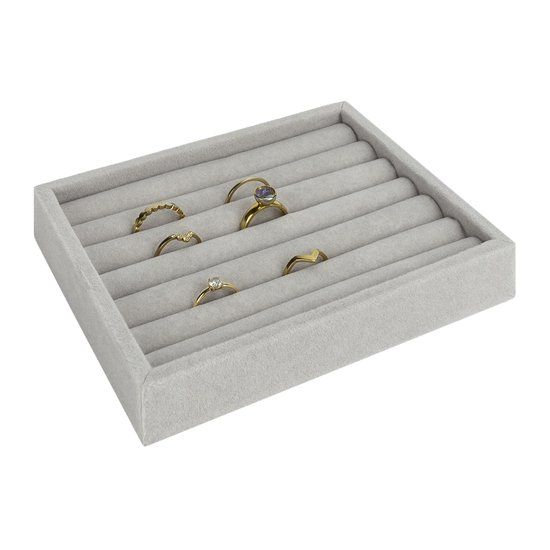 LYVION Ringendoosje - Sieradendoosje - Sieradenopberger - Juwelenkistje - Sieradendozen - Fluweel - Grijs - 12 x 16 x 2,5 cm