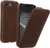 kalibri flip cover geschikt voor Apple iPhone 17e / iPhone 16e - ultradunne leren hoes voor smartphone - bruin
