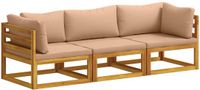 vidaXL - Bankstel - 2 zitplaatsen - Beige - Massief Acacia Hout