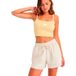 Roxy Lekeitio Break Mid Short Pantalon Lin Viscose Mix Uni Cordon de serrage Coupe Regular Femme Parchment