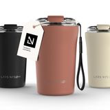 LARS NYSØM Rørelse Thermo Coffee Mug-to-go 380ml - BPA-vrij met Isolatie - Met Draagriem & Tritan Deksel (Brick Red)