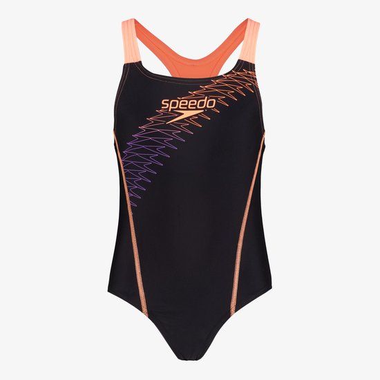 Speedo Medley Logo 1 Piece Meisjes Sportbadpak - Zwart/Oranje