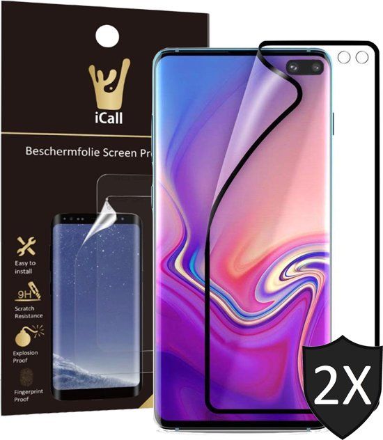 iCall Samsung Galaxy S10 Plus Screenprotector Glas PET Folie Screen Protector Zwart Full-Screen