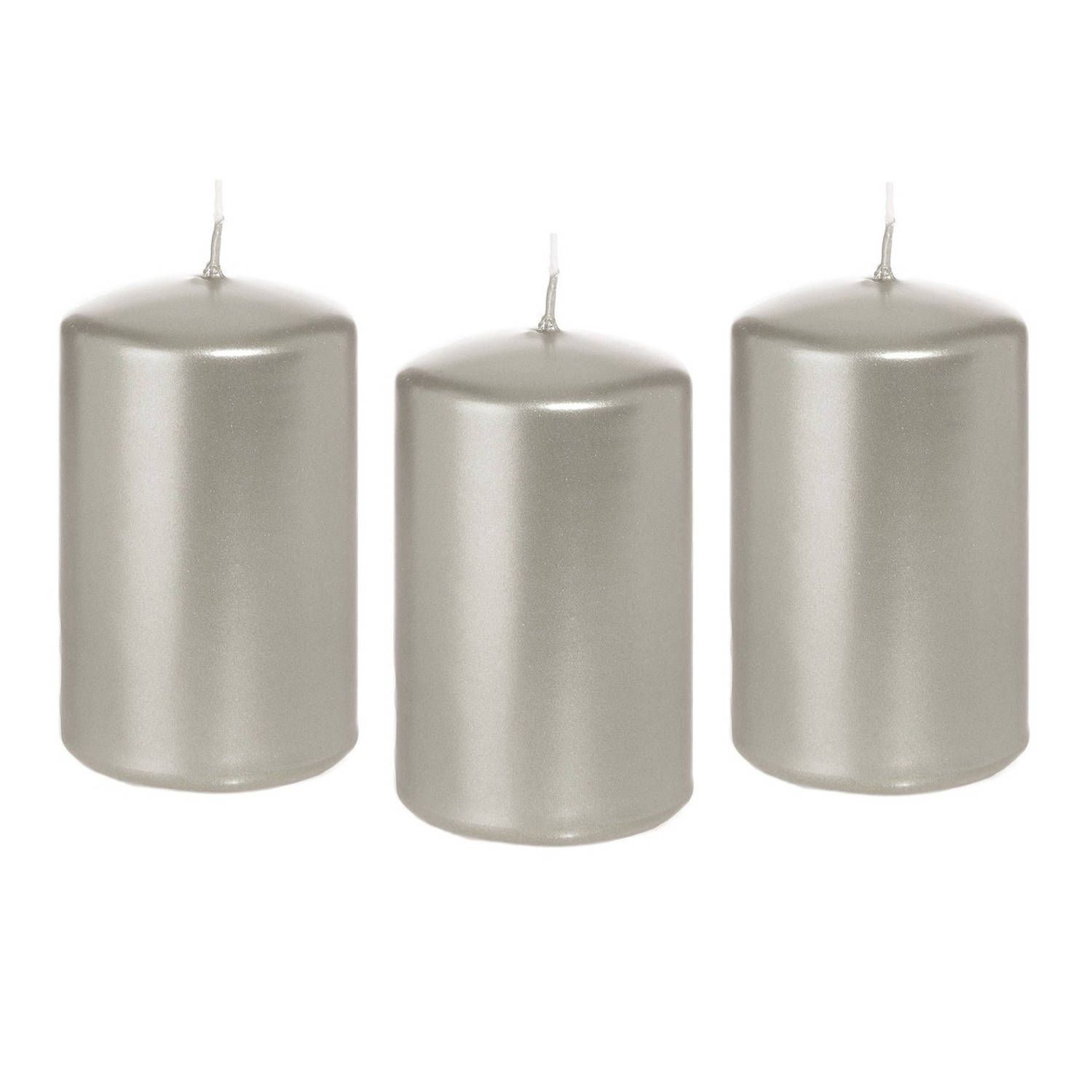Trend Candles 8x Zilveren cilinderkaars/stompkaars 5 x 8 cm - Zilver