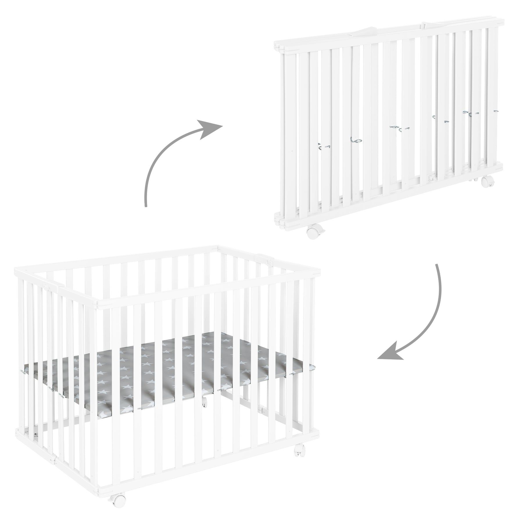roba Playpen - White - Plastic & Wood - Rectangular - 73.5 x 100.5 cm