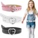 OEM Allecto Premium Kinderriemen Set van 3 Meisjes PU Leren Riem Schattige Holle Hartvormige Zilveren Gesp Verstelbare Taille Riem voor Kinderen Jurk Broeken Jeans (Roze Wit Zwart)