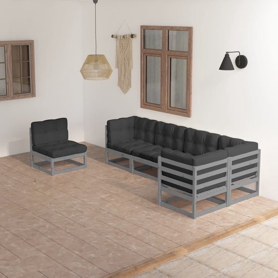 The Living Store Tuinset Grenenhout - Grijs - 70 x 70 x 67 cm - Modulair