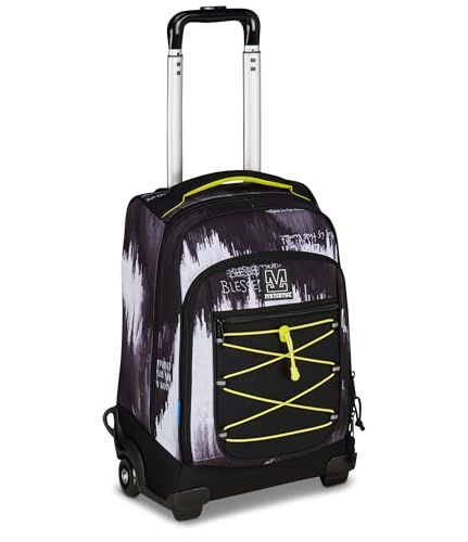 Mitama Dr. Trolley #BDBF Glitch Schooltrolley, zwart, dubbele rugzak, intrekbare schouderbanden, trolley voor middelbare en middelbare school, handbagage, jongens, Zwart, Eén maat, casual