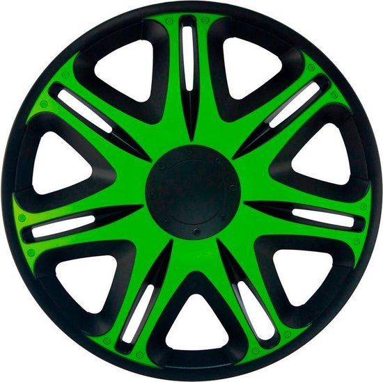 J-Tec Wieldoppen Nascar - 14 inch - Zwart/Groen - 4 stuks