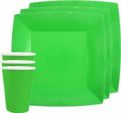 Santex feest/verjaardag servies set - 10x bordjes en bekertjes - fel groen - karton