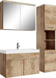 Badplaats Badkamermeubel Set Paso 80 x 40 cm – Kastanje Eiken – Badmeubel met Spiegelkast en Zijkast