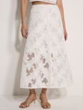 Apricot Midi-rok van bloemenkant Wit