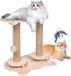 Unyqoos® Poteau griffoir interactif en bois avec sisal naturel, balles sur rail, une balle en sisal et un jouet à ressort – un lieu de repos pour chat de petite/moyenne taille