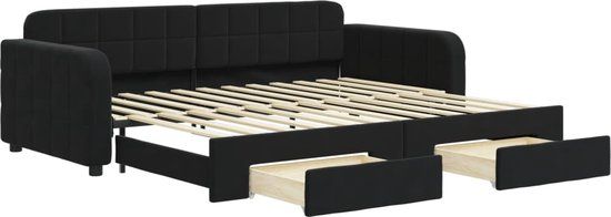 vidaXL Slaapbank met onderschuifbed en lades 90x200 cm fluweel zwart