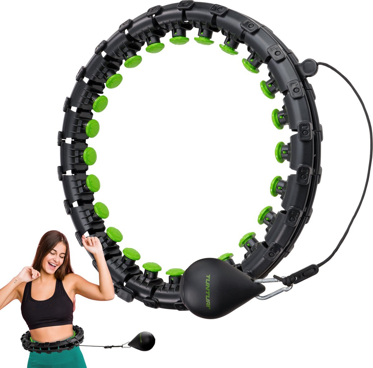 Tunturi Weighted Hula Hoop - Hoelahoep - Fitness Hoelahoep - Hula Hoop met gewicht - 0,4 kg - Massage - Verstelbaar