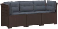 vidaXL 3-zits tuinbank met kussens, rotan look, PP, bruin