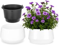 KADAX Bloempot met binnenpot, plastic sierpot vorstbestendig voor bloemen en planten, staand wit 39x23cm