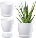 Merkloos Kadax Bloempot, plantenpot met onderschotel, ronde bloempot voor binnenshuis, elegante sierpot van kunststof, bloempot voor bloemen en planten, lichtgewicht plantenpot (Ø 14 cm, wit)