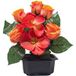 Vasque carrée Magnolias fleurs artificielles pour cimetière H 25 cm Lg 25 cm orange