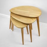 Ultimate Premium Product Nesting Tafel Set van 3 - Ercol Stijl Rustieke Ontwerp in Kastanjebruin Hout - Transparante Afwerking - Einde Tafel voor Moderne Woondecoratie