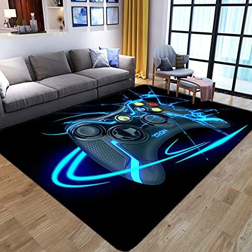 Sticker superb Tapijt slaapkamer moderne gamer 3D-controller tiener kind jongen woonkamer tapijt antislip graffiti game console decoratie zwart paars blauw flanel kid play crawl groot (kleur 2.140x200 cm)
