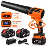 AjieQaQ 1500W Accu Bladblazer 21V, Brushless, 50 m/s, 6 Standen + Turbo, 2×4,0Ah Accu, 180° Draaibare Handgreep, voor Tuin, Auto & Haar Drogen