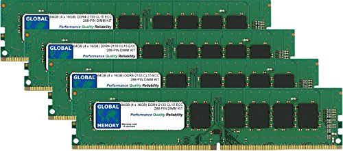 GLOBAL MEMORY 64GB (4 x 16GB) DDR4 2133MHz ECC UDIMM RAM Kit