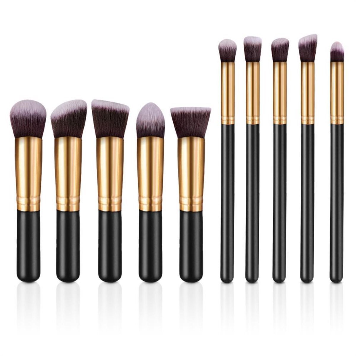 Evvie set van 10 make-up kwasten kabuki - Zwart/Goud -