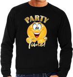 Bellatio Decorations Verkleed sweater voor heren - party time emoji - zwart - themafeesten/carnaval XXL