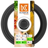 KADAX Universeel deksel 24/26/28 cm, universeel deksel voor potten en pannen, pannendeksel, glazen deksel met siliconenrand en stoomopening, potdeksel (glanzend zwart)