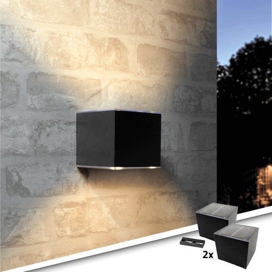 RexTech Solar Wandlamp Buiten - Emme - Set van 2 - Zwart - Zonne-energie - IP54