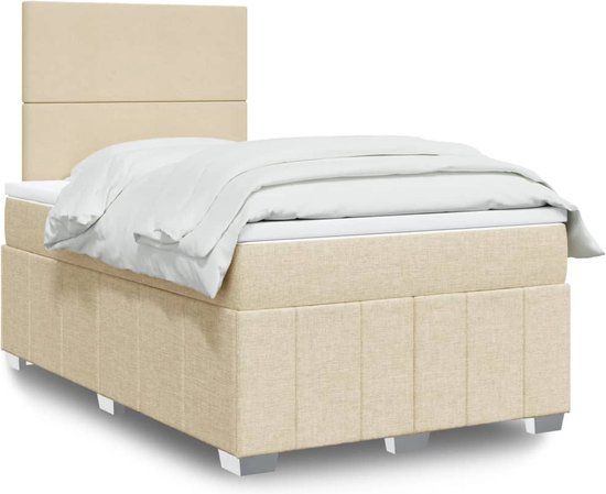 vidaXL Boxspring met matras stof crèmekleurig 120x200 cm
