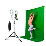 Disney Mickey Mouse Fotostudio Creator - Selfie ringlicht met statiefstandaard - Groene scherm Kit incl. Groene scherm Fotoachtergrond en Bluetooth-afstandsbediening Ultieme Tiktok/YouTube Starter Set