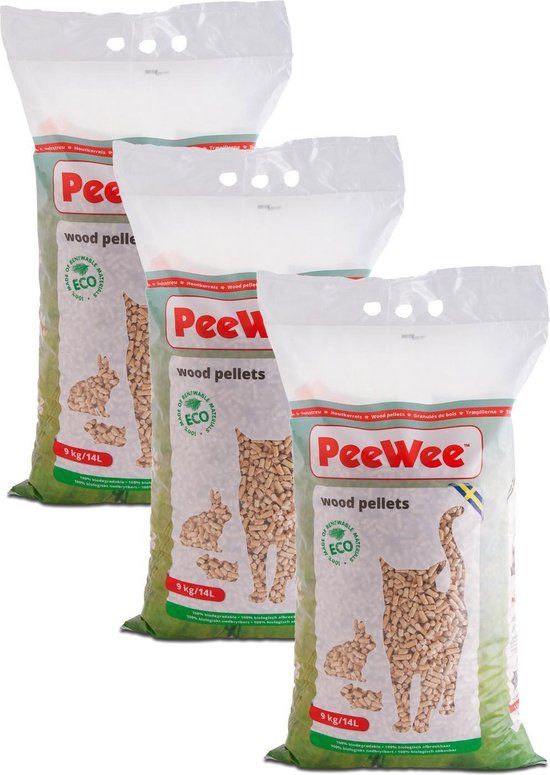 PeeWee Kattenbakvulling Houtkorrels - 3 x 9 kg - 42 L