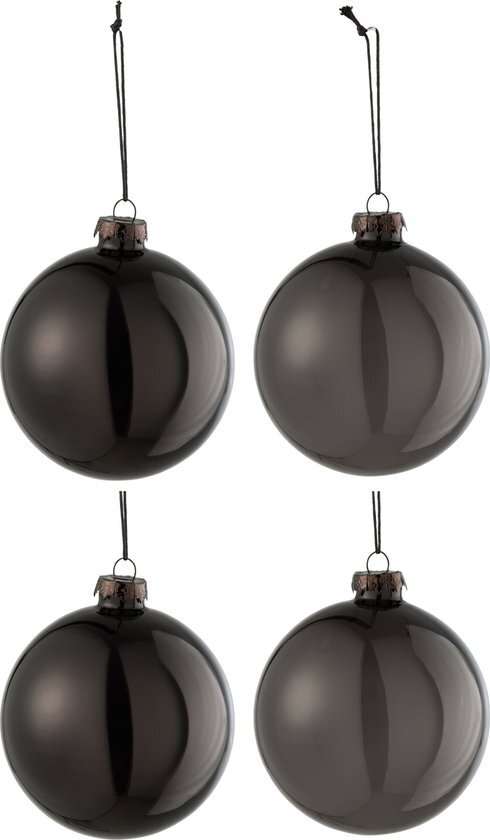 J-Line Doos Van 4 Kerstballen 2+2 Effen Transparant Zwart Medium