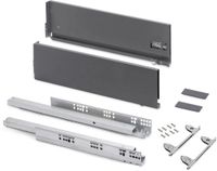 Emuca Buitenste lade Vertex, met 3D-regeling, hoogte 178mm, 40kg, diepte 500mm, Staal, Metal-grijs