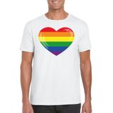 Bellatio Decorations Gay pride t-shirt met Regenboog vlag in hart wit heren XXL