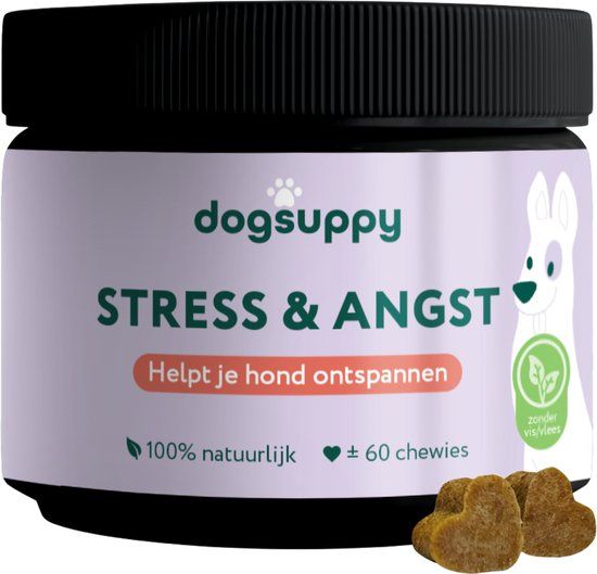 DogSuppy Anti-Stress & Angst supplement [zonder kip] - Minder Blaffen, Meer Rust - 100% Natuurlijk - 60 heerlijke snoepjes - Kalmeringsmiddel voor Honden - Tegen Overmatig blaffen, Trillen, Onrust & Vuurwerkangst - met Hennepzaadolie & L-Tryptofaan