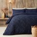 Fusion - Marineblauw teddy fleece dekbedovertrek - kingsize beddengoed maat (260 x 220 cm) - omkeerbaar ontwerp - donkerblauw jacquard dekbedovertrek - geometrisch vierkant getuft beddengoed - zacht